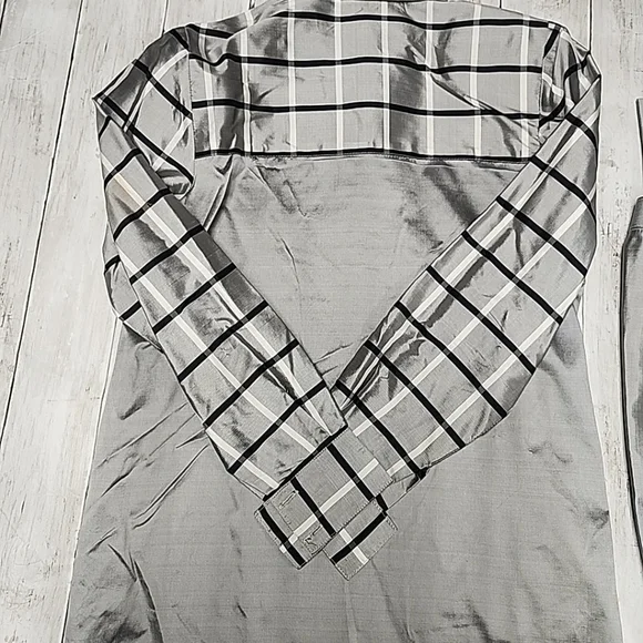 J.S. Thai 100% Silk Womens 2-Piece Set Handmade Plaid Shirt & Pants Silver Sz P - Picture 6 of 15